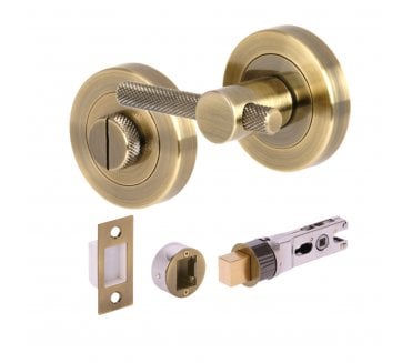 Hunta H2957 Knurled Bathroom Turn & Release Set W/ 76mm Bullet Deadbolt - Antique Brass