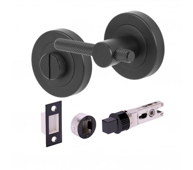 Hunta H2957 Knurled Bathroom Turn & Release Set W/ 76mm Bullet Deadbolt - Matt Black