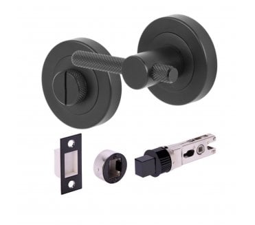 Hunta H2957 Knurled Bathroom Turn & Release Set W/ 76mm Bullet Deadbolt - Matt Black