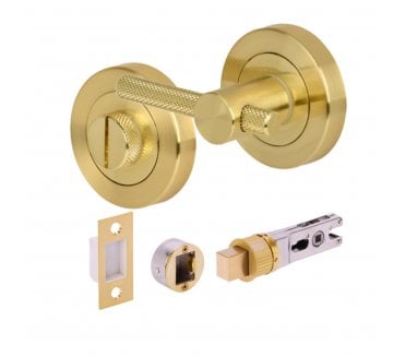 Hunta H2957 Knurled Bathroom Turn & Release Set W/ 76mm Bullet Deadbolt - Satin Brass