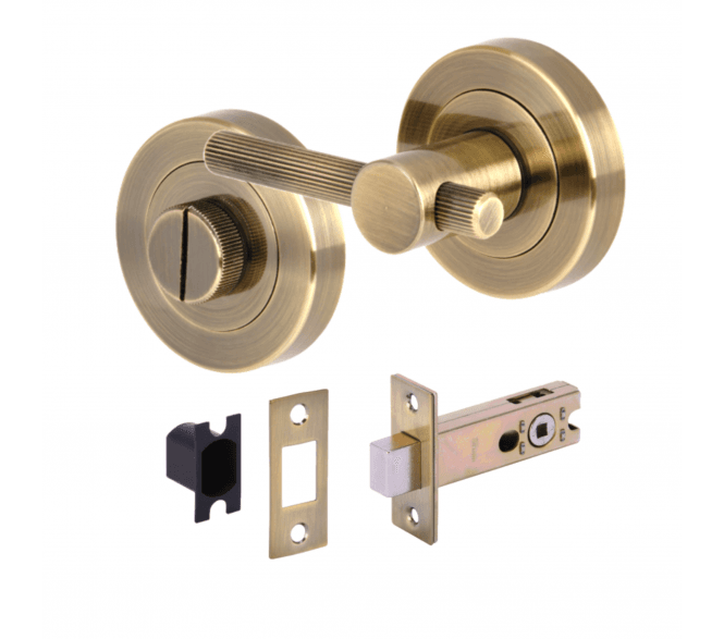 Hunta H2958 Linear Bathroom Turn & Release Set W/ 76mm Deadbolt - Antique Brass