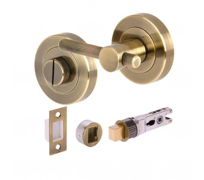 Hunta H2959 Linear Bathroom Turn & Release Set W/ 76mm Bullet Deadbolt - Antique Brass