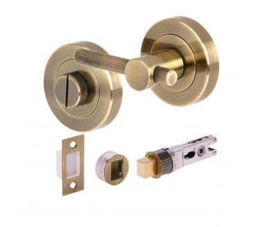 Hunta H2959 Linear Bathroom Turn & Release Set W/ 76mm Bullet Deadbolt - Antique Brass