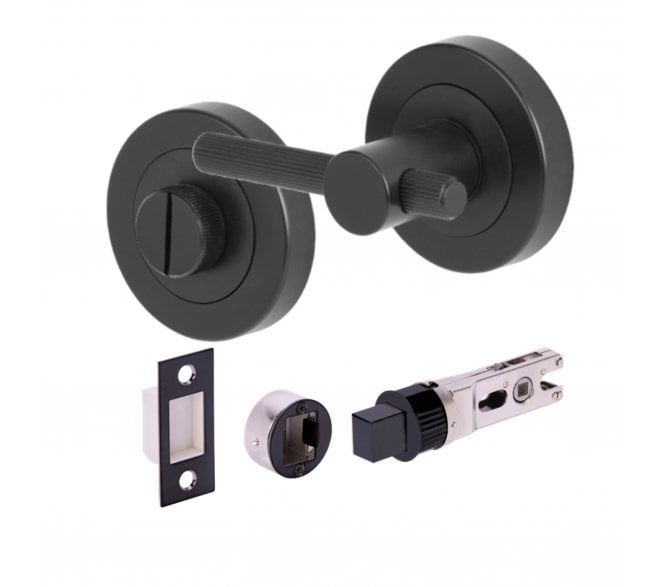 Hunta H2959 Linear Bathroom Turn & Release Set W/ 76mm Bullet Deadbolt - Matt Black