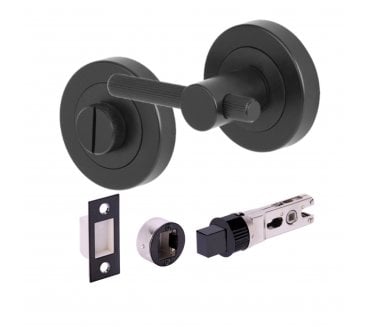 Hunta H2959 Linear Bathroom Turn & Release Set W/ 76mm Bullet Deadbolt - Matt Black