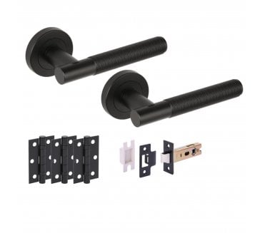 Hunta Halo Door Handle Latch Pack (x3 76mm Hinges) - Matt Black