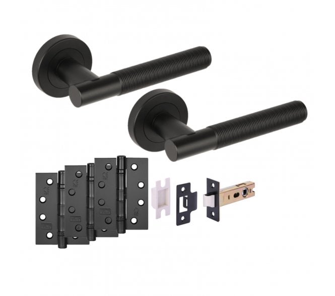 Hunta Halo Fire Rated Door Handle Latch Pack (x3 102mm Hinges) - Matt Black