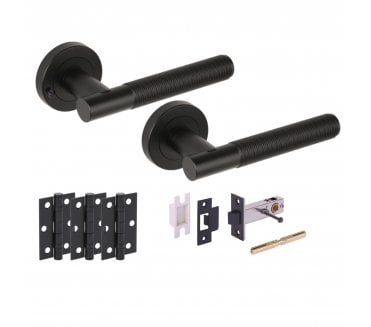 Hunta Halo Privacy Door Handle Latch Pack (x3 76mm Hinges) - Matt Black