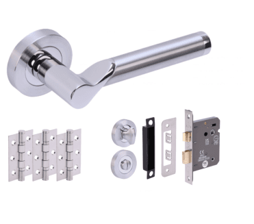 Hunta Hydrus Polished/Satin Chrome Door Handle Bathroom Pack (x3 hinges)