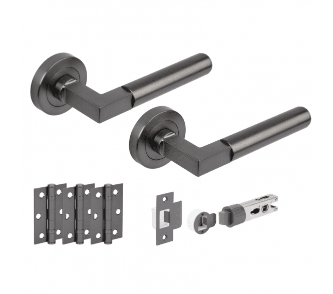 Hunta Katana Lever On Round Rose Bullet Latch Pack (x3 76mm hinges) - Gun Metal