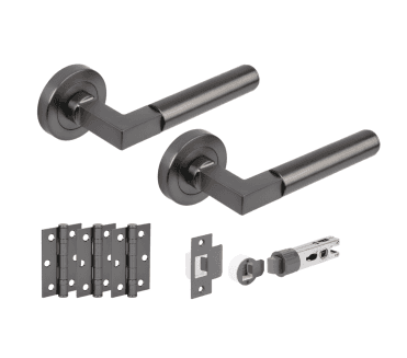 Hunta Katana Lever On Round Rose Bullet Latch Pack (x3 76mm hinges) - Gun Metal