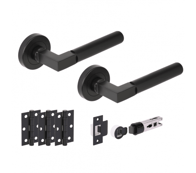 Hunta Katana Lever On Round Rose Bullet Latch Pack (x3 76mm hinges) - Matt Black