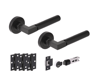 Hunta Katana Lever On Round Rose Bullet Latch Pack (x3 76mm hinges) - Matt Black