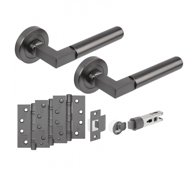 Hunta Katana Lever On Round Rose Fire Rated Bullet Latch Pack (x3 102mm FD hinges) - Gun Metal