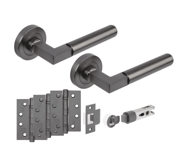 Hunta Katana Lever On Round Rose Fire Rated Bullet Latch Pack (x3 102mm FD hinges) - Gun Metal