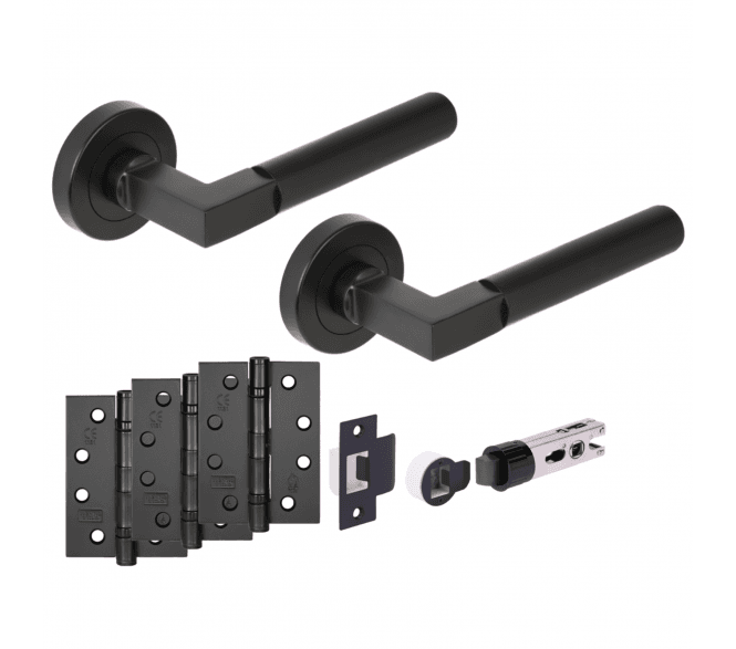 Hunta Katana Lever On Round Rose Fire Rated Bullet Latch Pack (x3 102mm FD hinges) - Matt Black