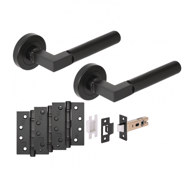 Hunta Katana Lever On Round Rose Fire Rated Latch Pack (x3 102mm FD hinges) - Matt Black