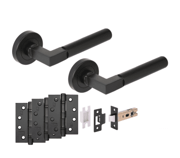 Hunta Katana Lever On Round Rose Fire Rated Latch Pack (x3 102mm FD hinges) - Matt Black