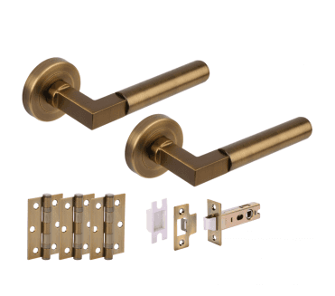 Hunta Katana Lever On Round Rose Latch Pack (x3 76mm hinges)- Antique Brass