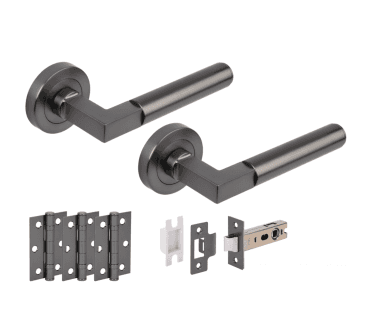 Hunta Katana Lever On Round Rose Latch Pack (x3 76mm hinges)- Gun Metal