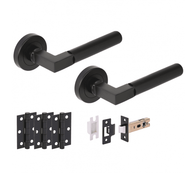 Hunta Katana Lever On Round Rose Latch Pack (x3 76mm hinges)- Matt Black