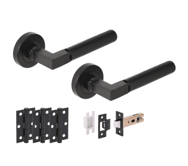 Hunta Katana Lever On Round Rose Latch Pack (x3 76mm hinges)- Matt Black