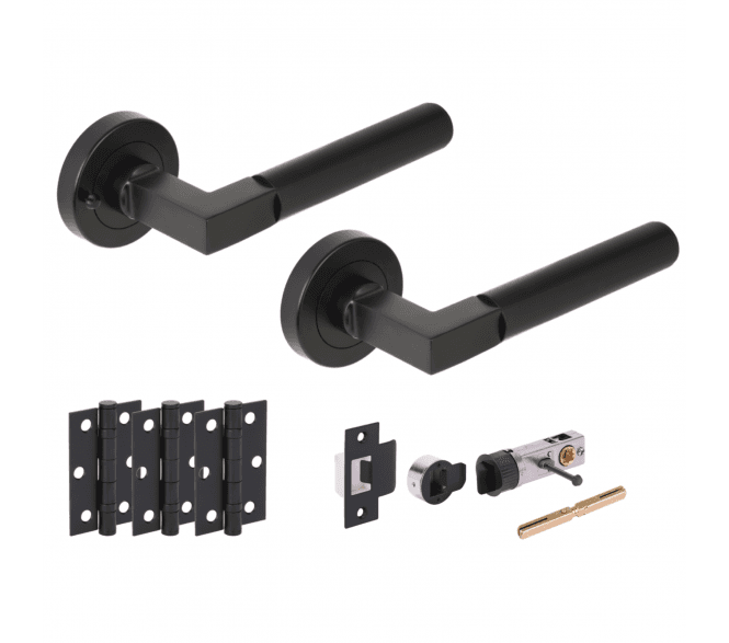 Hunta Katana Lever On Round Rose Privacy Bullet Latch Pack (x3 76mm hinges) - Matt Black