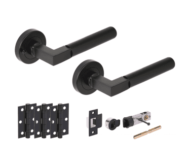 Hunta Katana Lever On Round Rose Privacy Bullet Latch Pack (x3 76mm hinges) - Matt Black