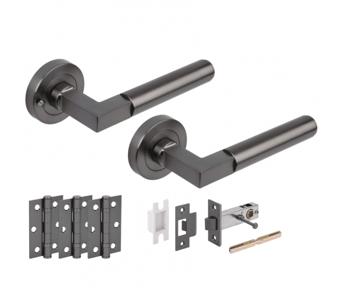 Hunta Katana Lever On Round Rose Privacy Latch Pack (x3 76mm hinges) - Gun Metal