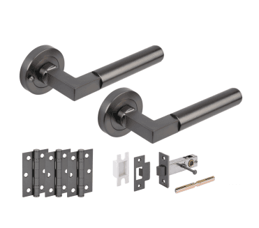 Hunta Katana Lever On Round Rose Privacy Latch Pack (x3 76mm hinges) - Gun Metal