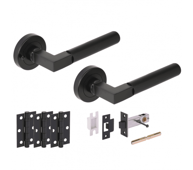Hunta Katana Lever On Round Rose Privacy Latch Pack (x3 76mm hinges) - Matt Black