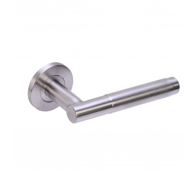 Hunta Kotor Knurled Door Handle on Rose - Satin Stainless Steel