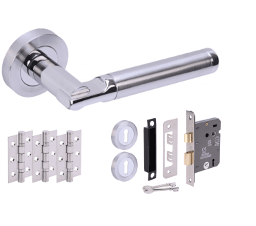 Hunta Lacerta Polished/Satin Chrome Door Handle Lock Pack (x3 hinges)