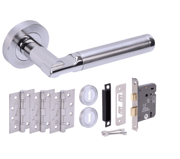Hunta Lacerta Polished/Satin Chrome Fire Rated Door Handle Lock Pack (x3 hinges)