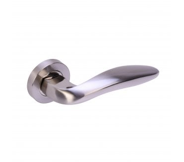 Hunta Lagus Door Handle on Rose - Satin Nickel/Polished Nickel