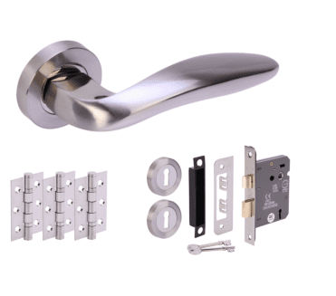 Hunta Lagus Polished/Satin Nickel Door Handle Lock Pack (3x hinges)