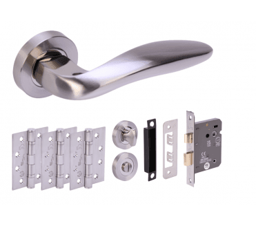 Hunta Lagus Polished/Satin Nickel Fire Rated Door Handle Bathroom Pack (3x hinges)