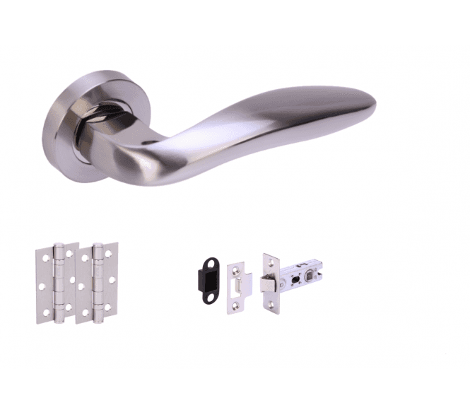 Hunta Lagus Satin Nickel/Polished Nickel Door Handle Latch Pack (x2 hinges)