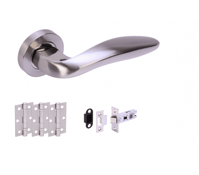 Hunta Lagus Satin Nickel/Polished Nickel Door Handle  Latch Pack    (x3 hinges)