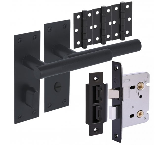 Hunta Levada Linear Lever On Backplate Bathroom Pack (x3 76mm Hinges) - Matt Black