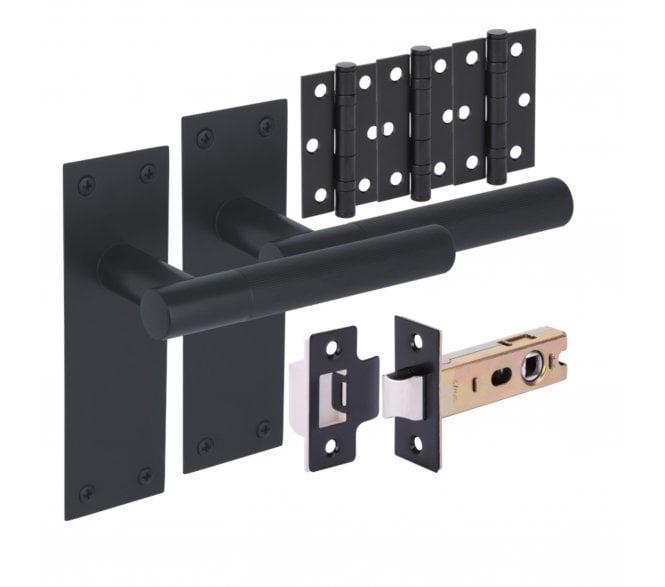 Hunta Levada Linear Lever On Backplate Latch Pack (x3 76mm Hinges) - Matt Black