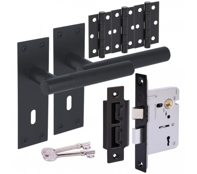 Hunta Levada Linear Lever On Backplate Lock Pack (x3 76mm Hinges) - Matt Black
