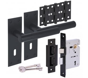 Hunta Levada Linear Lever On Backplate Lock Pack (x3 76mm Hinges) - Matt Black