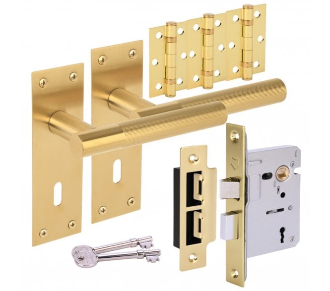 Hunta Levada Linear Lever On Backplate Lock Pack (x3 76mm Hinges) - Satin Brass