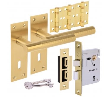 Hunta Levada Linear Lever On Backplate Lock Pack (x3 76mm Hinges) - Satin Brass