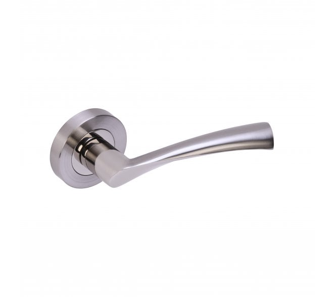 Hunta Lobo Door Handle on rose - Satin Nickel/Polished Nickel