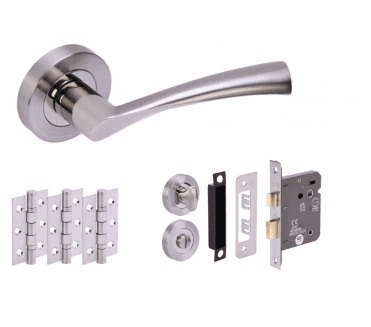 Hunta Lobo Polished/Satin Nickel Door Handle Bathroom Pack (3x hinges)