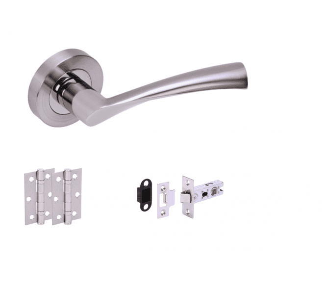 Hunta Lobo Satin Nickel/Polished Nickel  Door Handle Latch Pack (x2 hinges)