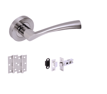 Hunta Lobo Satin Nickel/Polished Nickel  Door Handle Latch Pack (x2 hinges)