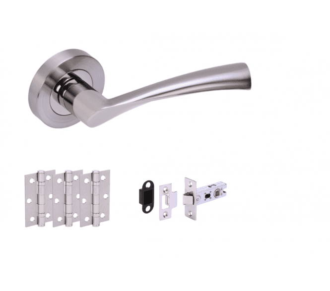 Hunta Lobo Satin Nickel/Polished Nickel  Door Handle  Latch Pack    (x3 hinges)